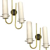 Brass Opaline Glass Sconces Set of 2 1950’s