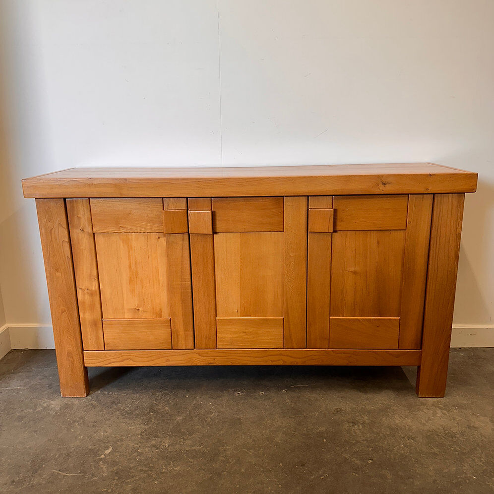 Buffet Maison Regain, crédence vintage en bois d'orme français, brutaliste moderne des années 1970