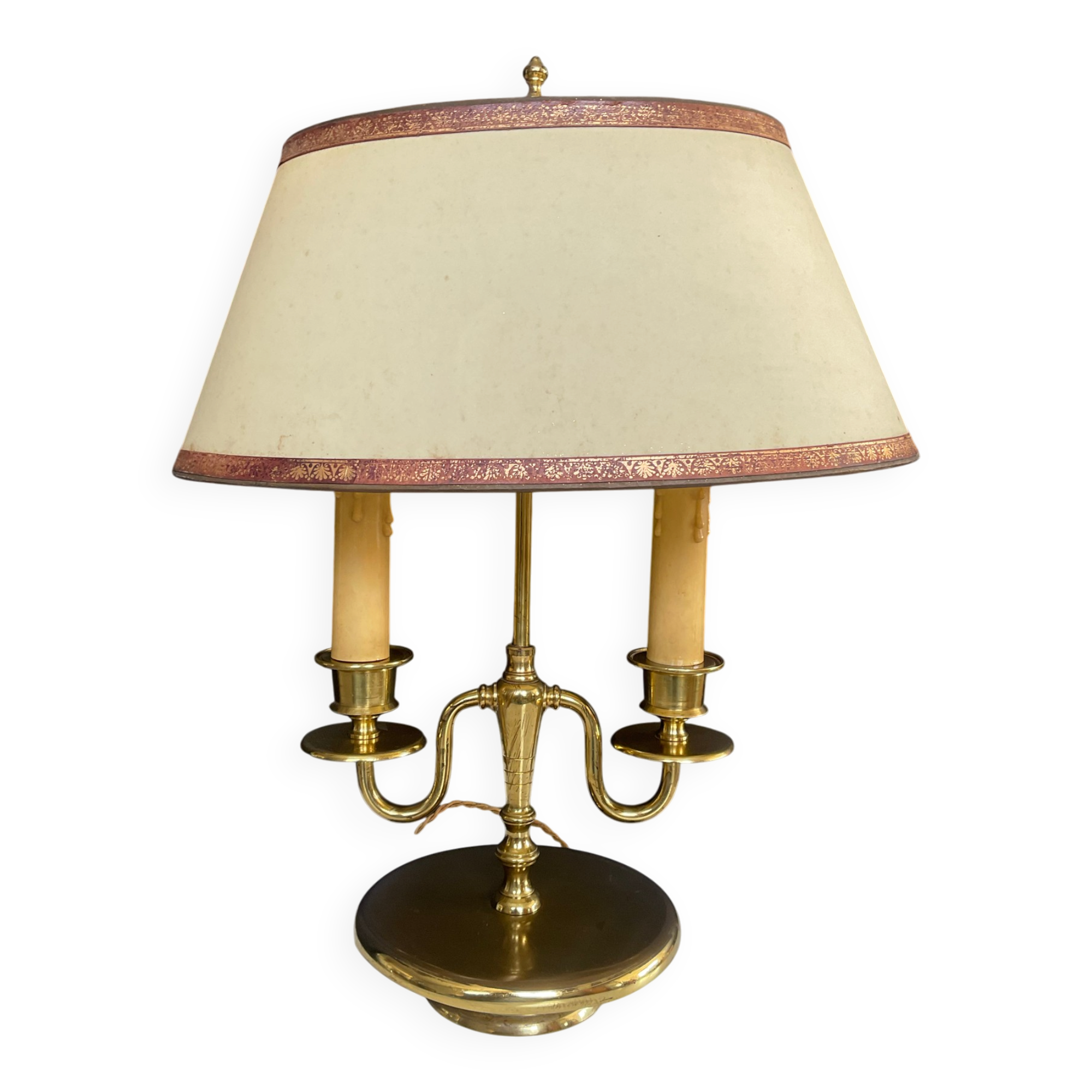 Directoire style bouillotte lamp in brass with double lights.