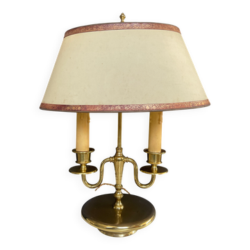 Directoire style bouillotte lamp in brass with double lights.