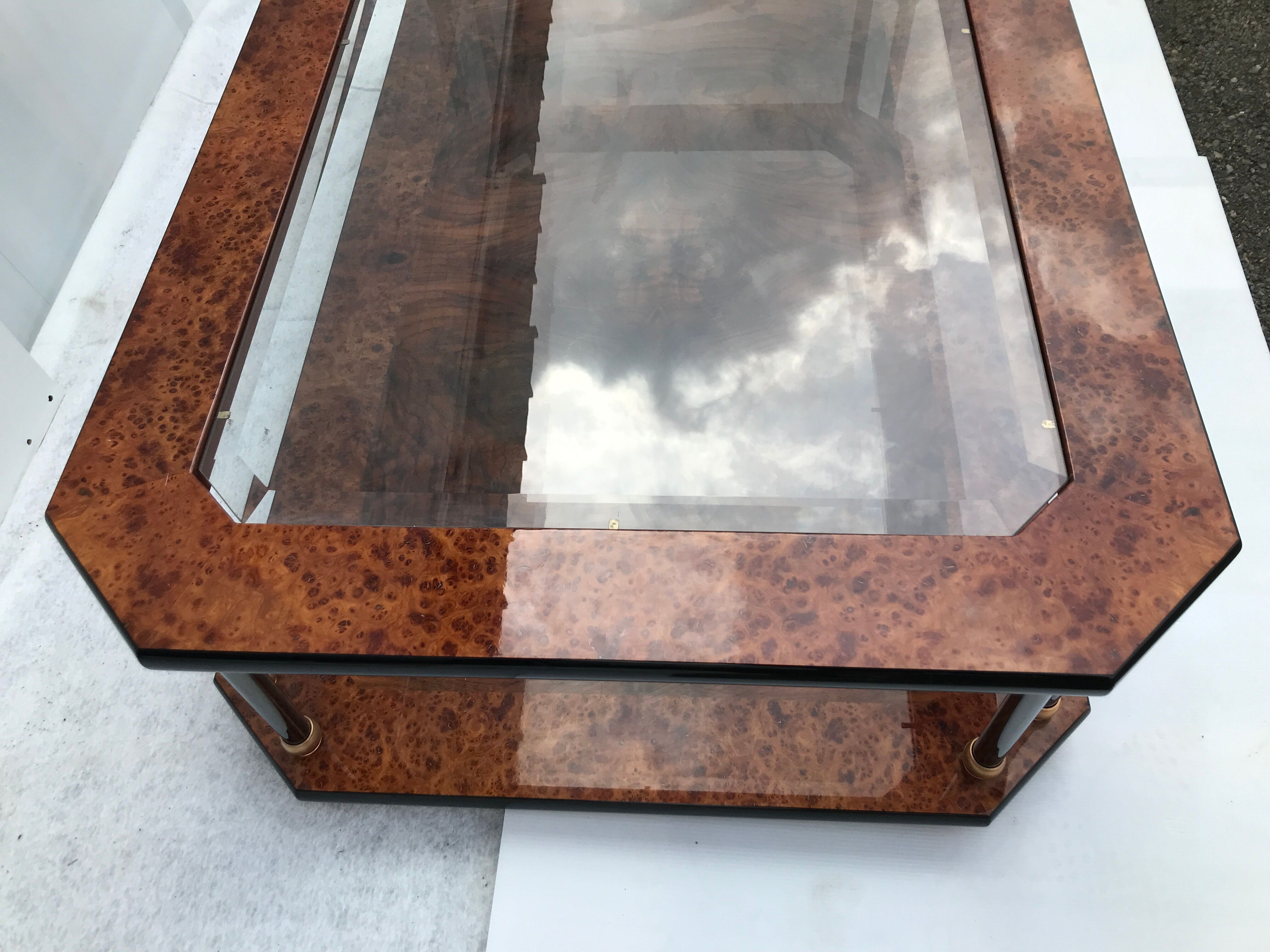Elm magnifying glass coffee table and glass 60s