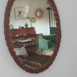 Antique rattan mirror