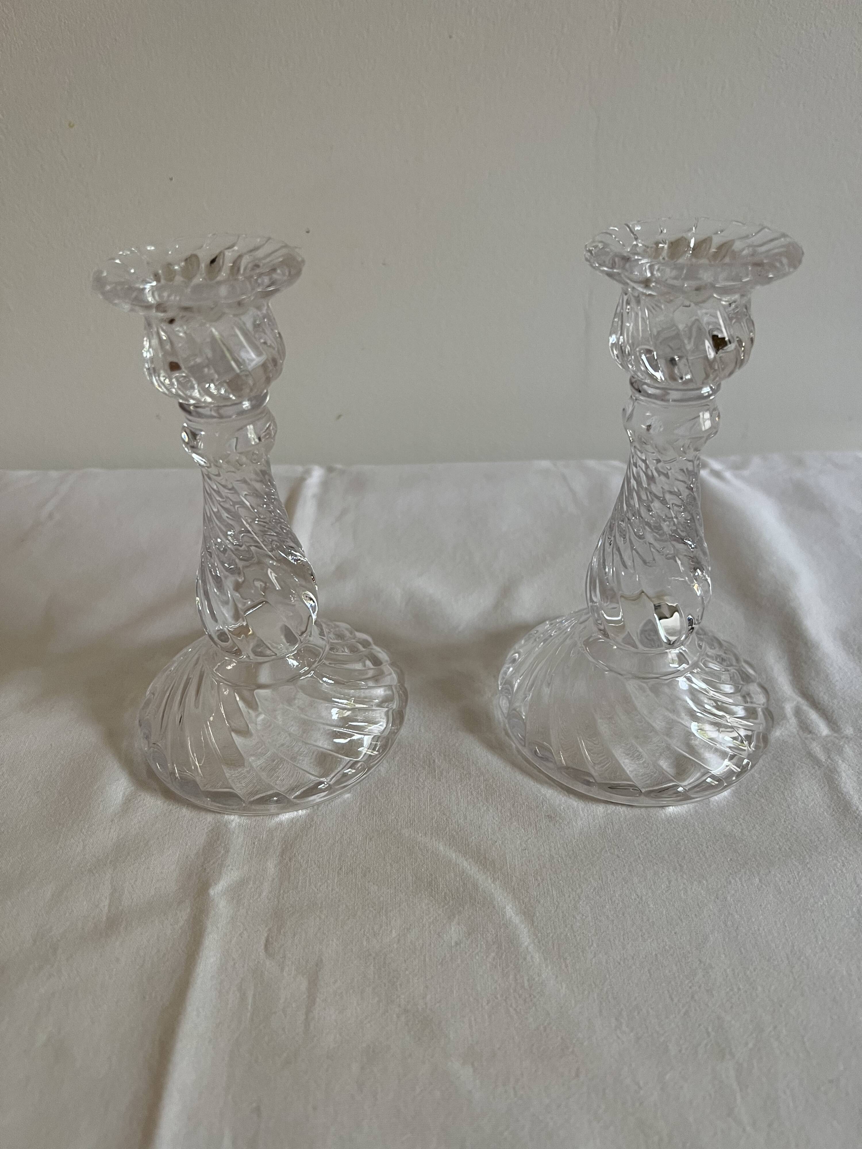 Pair of glass candle holders