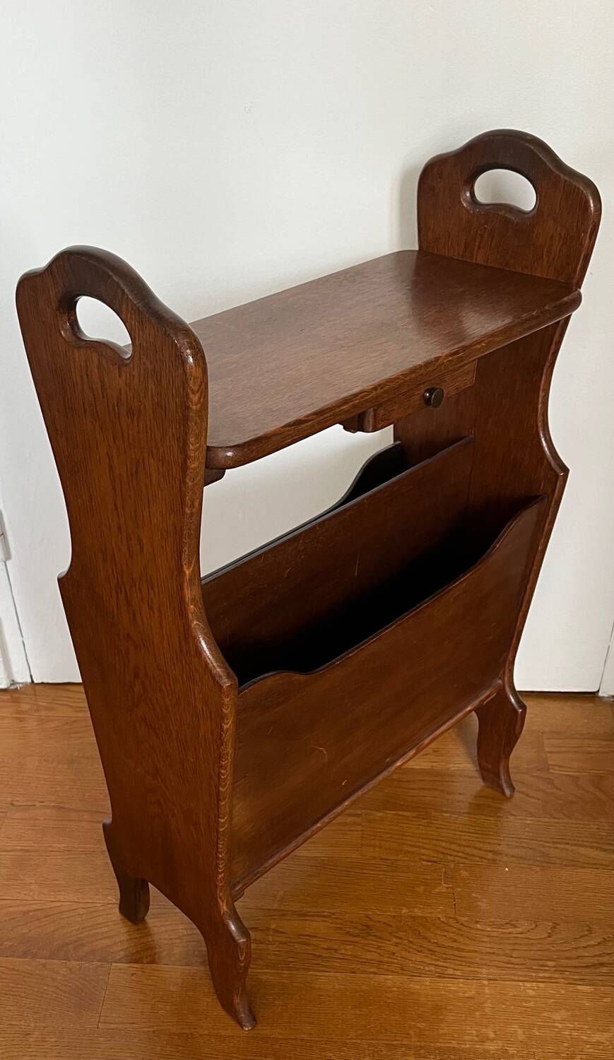 Vintage wooden end table magazine holder