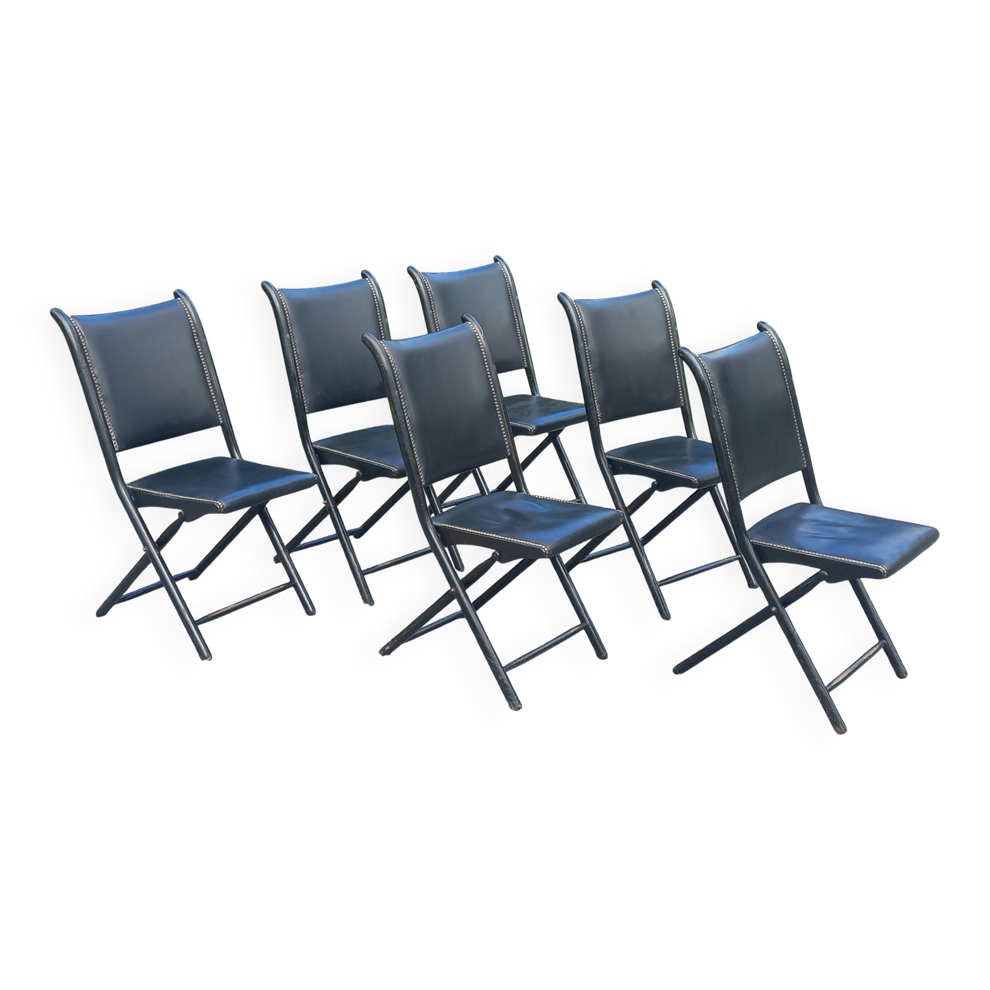 Set de 6 chaises pliantes design des années 70 3 cuir 3 moleskine