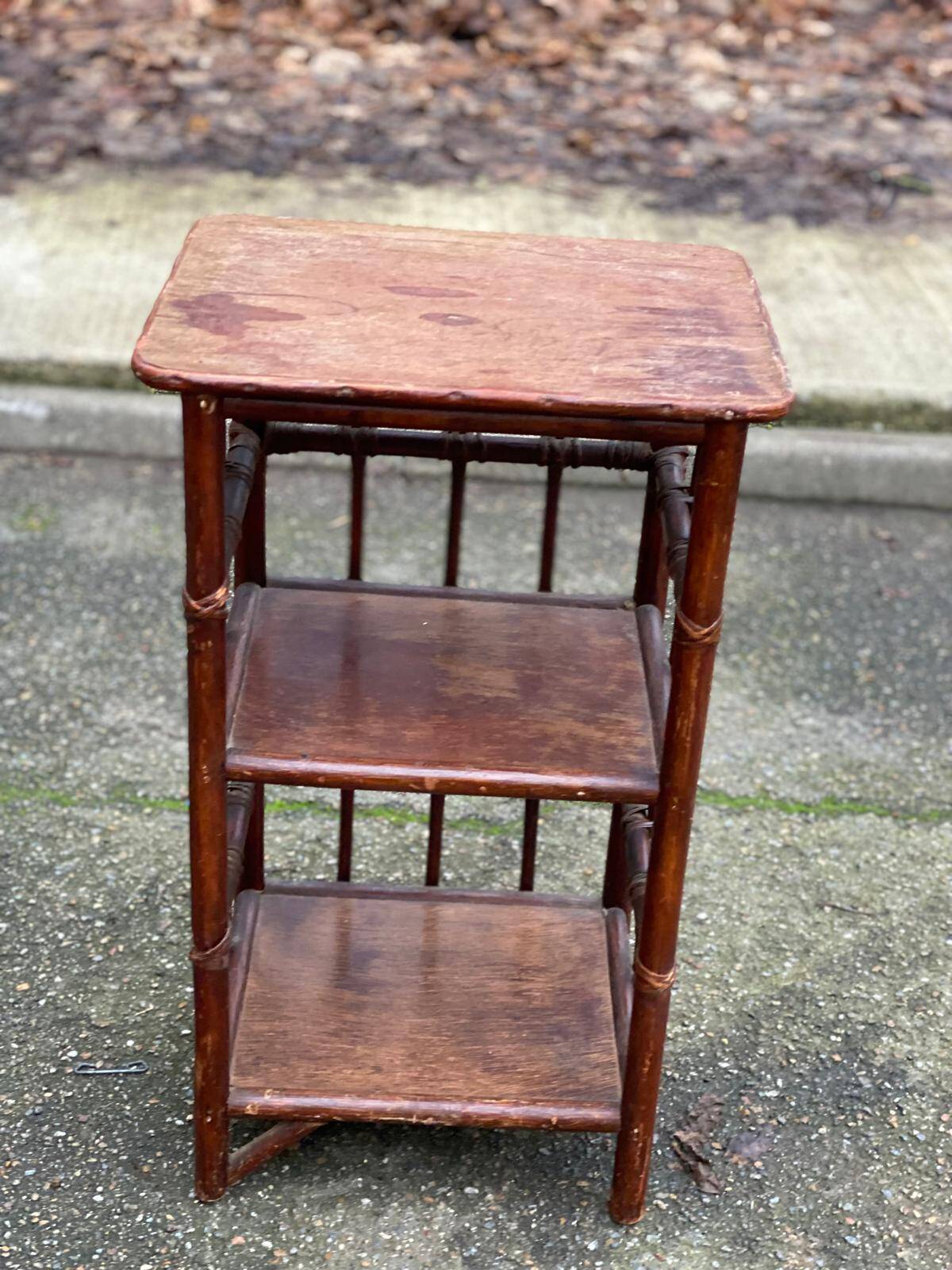 Vintage rattan and bamboo shelf with 3 levels