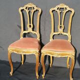 Pair of old canne chairs in gilded wood