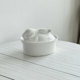 Large white porcelain rabbit terrine dish.