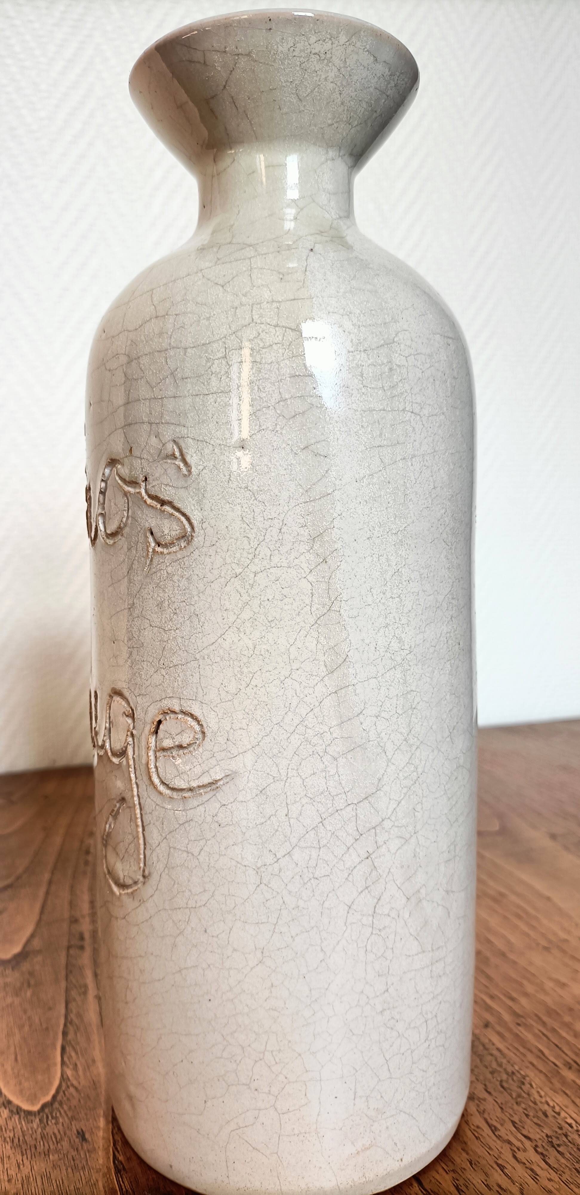 Large stoneware wine carafe with cork stopper