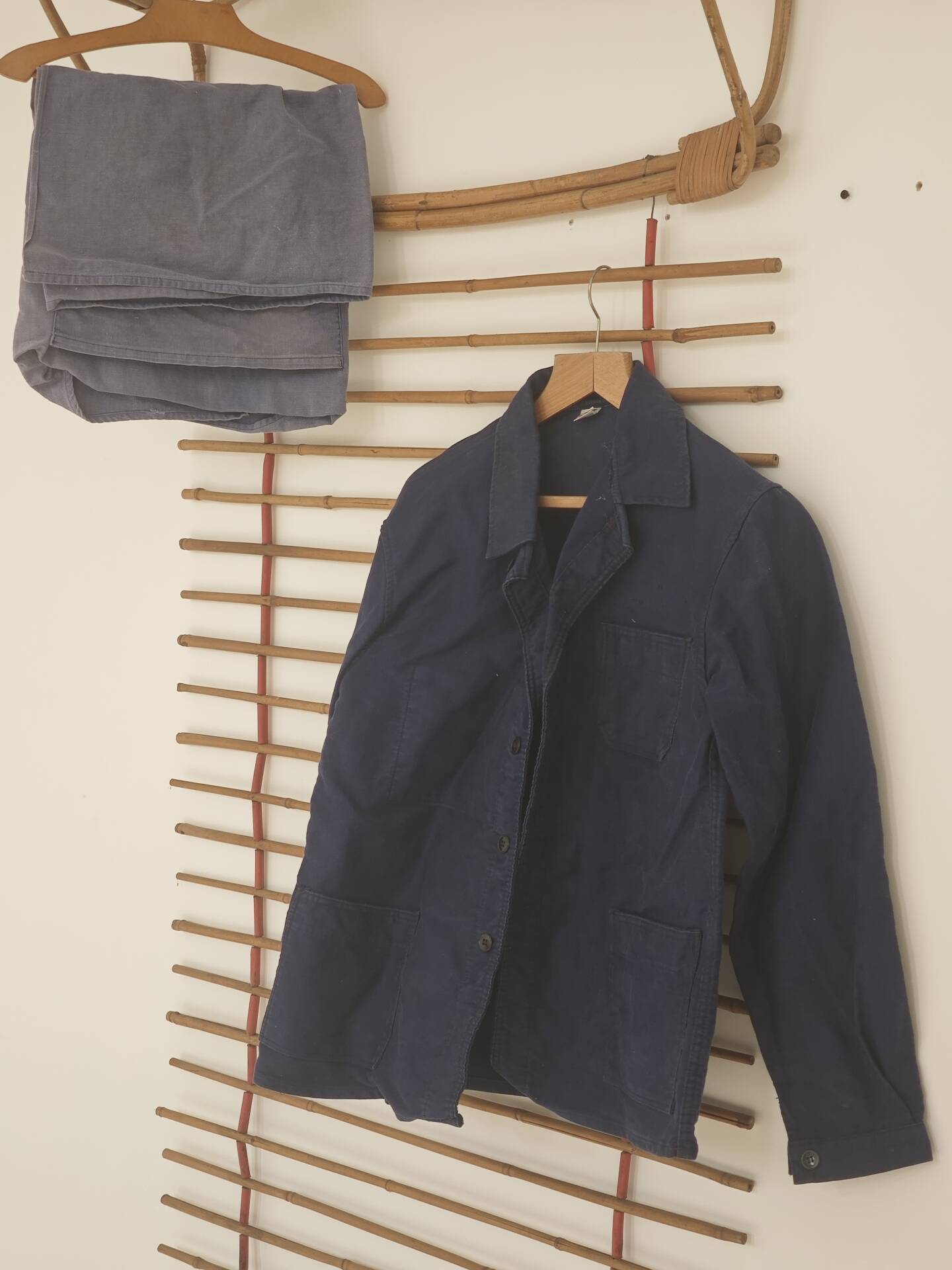 Wall-mounted coat rack in rattan, Czechoslovakia 1960