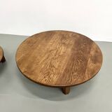 Duo of large modernist tripod coffee tables