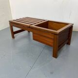 Table d'appoint mid-century moderne à lattes en teck avec support pour plantes, 1960s