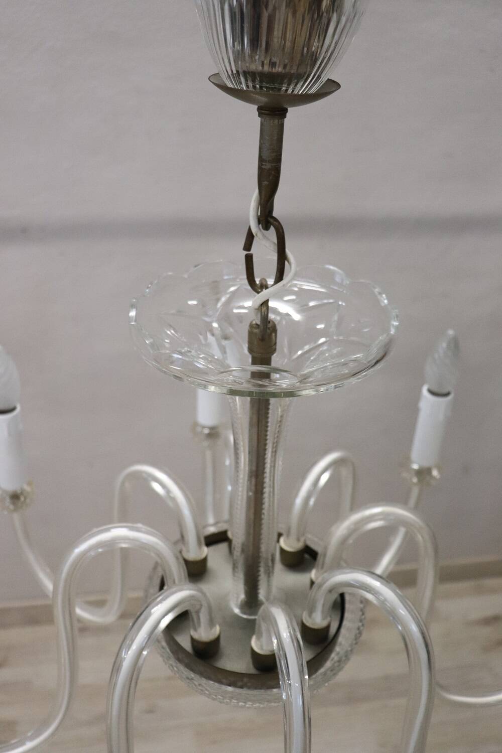 Vintage Clear Murano Glass Chandelier, 1980s