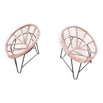 Pair of mid century bamboo and iron pod chairs, 1960s