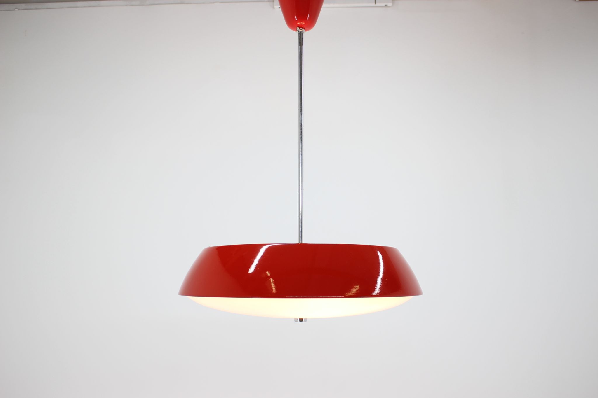 Mid-century red chandelier, Napako, 1970