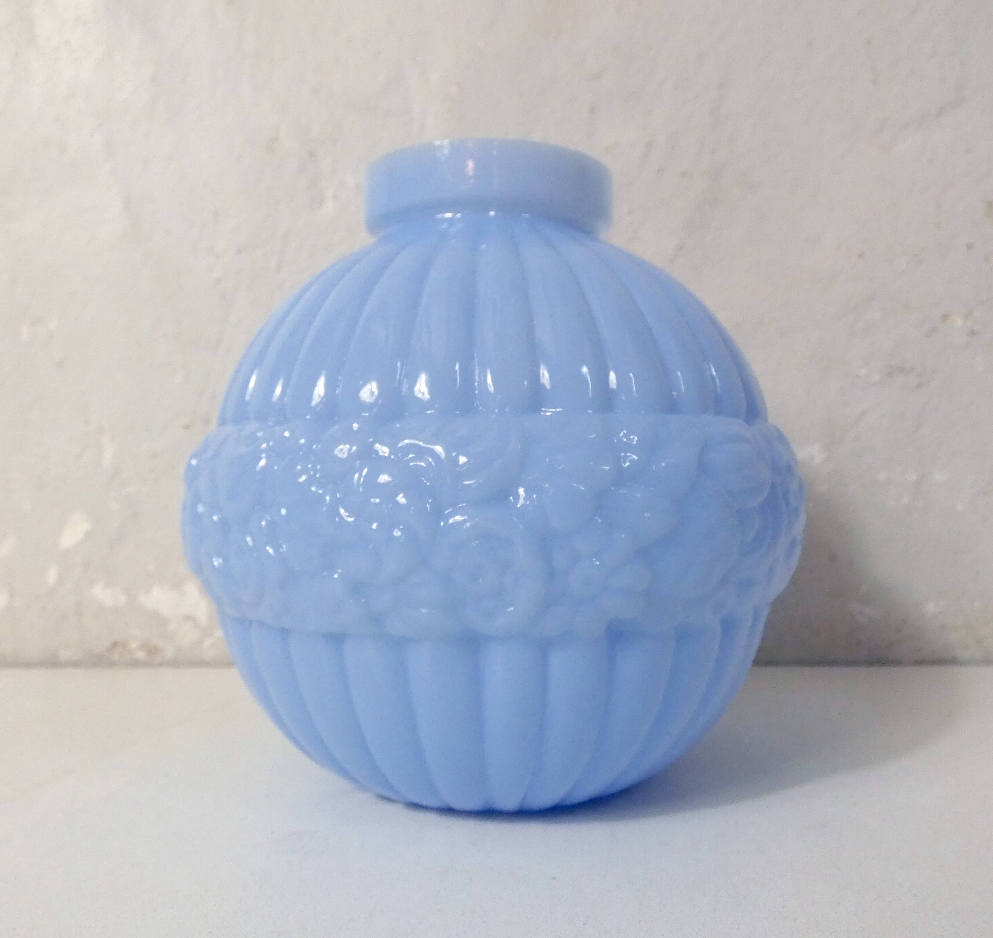 old blue opaline Art Deco ball vase 1920-1930