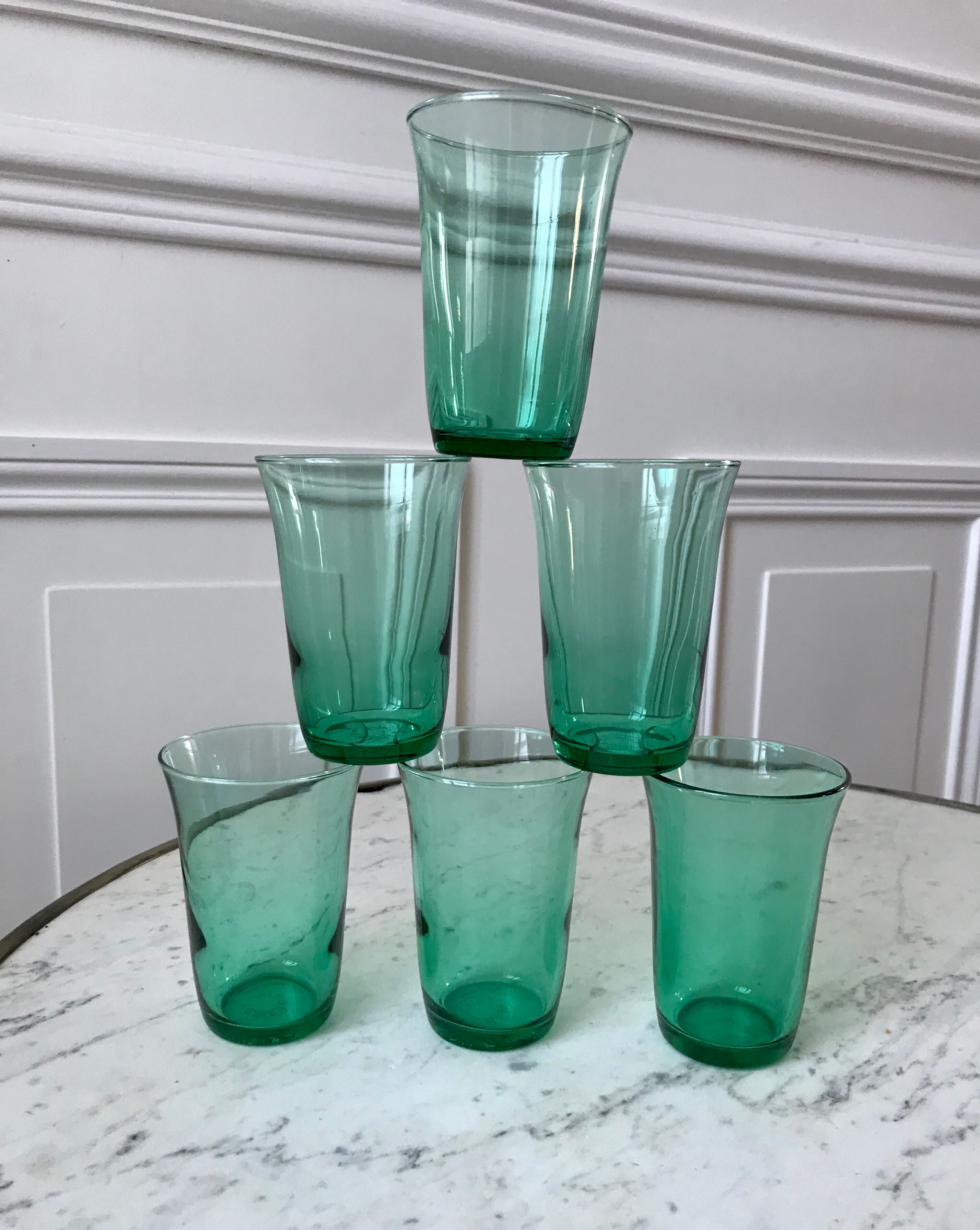 Lot de 6 verres à eau vert années 70