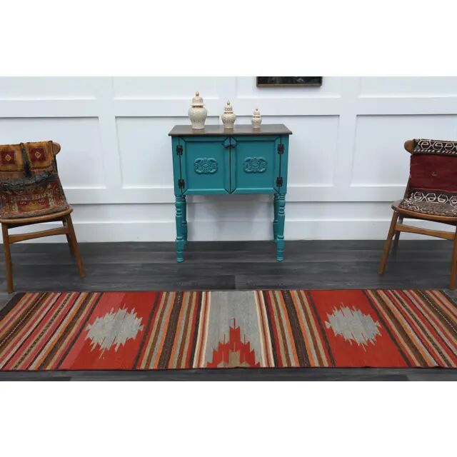 1970s Turkish Oushak Handmade Wool Cotton Red Runner Rug 73x261