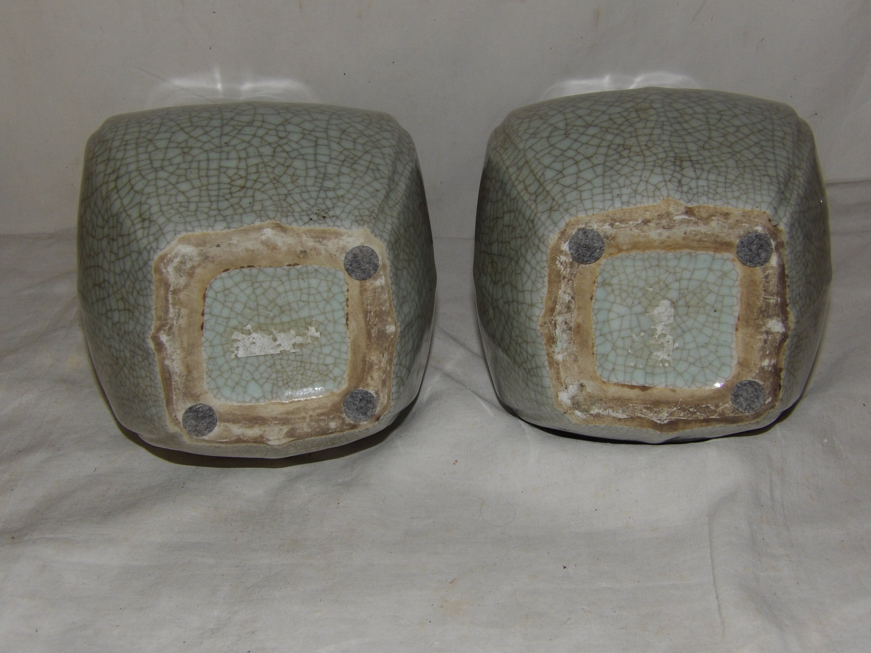 pair of large vases porcelain green celadon cracked XIX - XX th