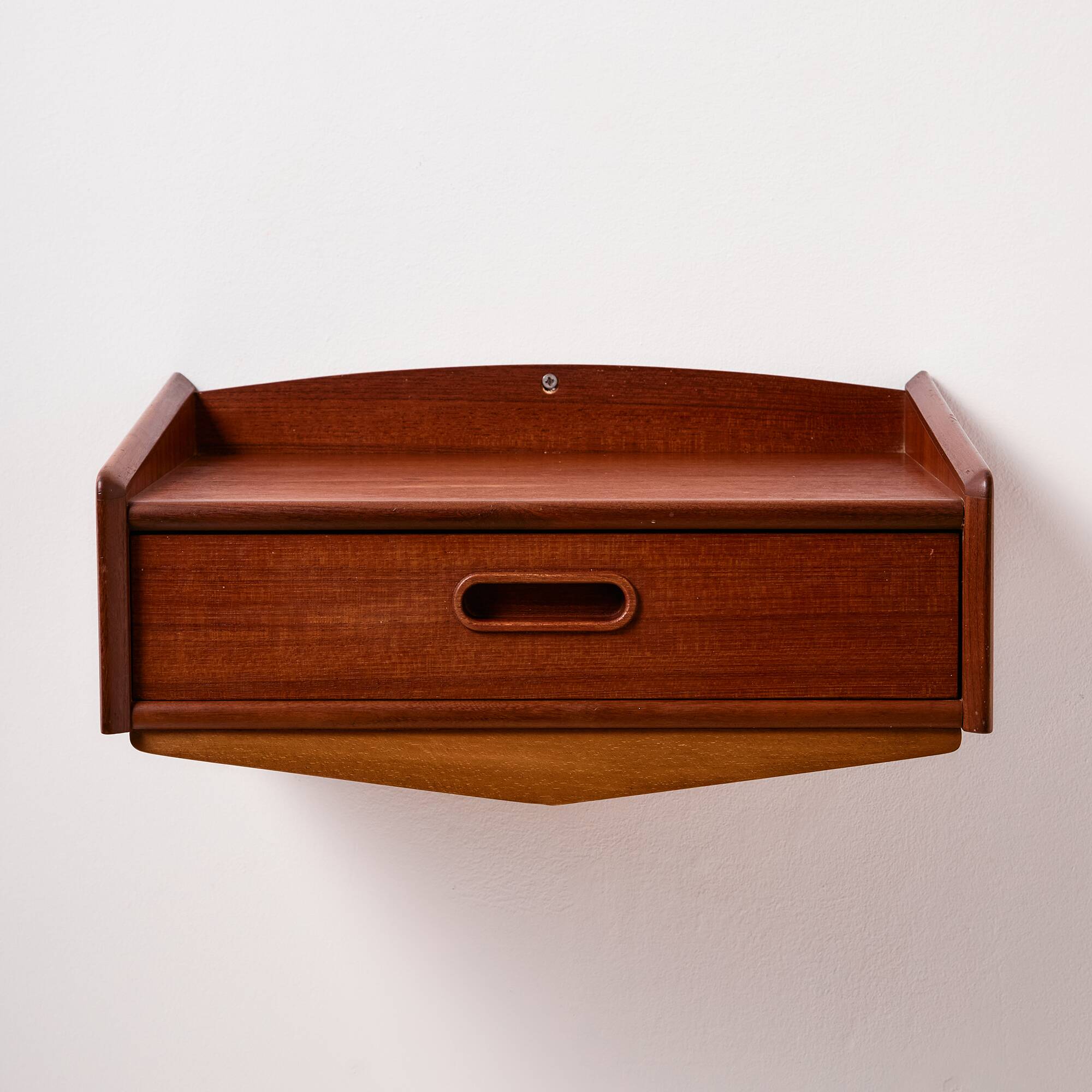 Wall mounted teak and beech bedside cabinet, Set of 2