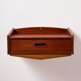 Wall mounted teak and beech bedside cabinet, Set of 2