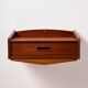 Wall mounted teak and beech bedside cabinet, Set of 2