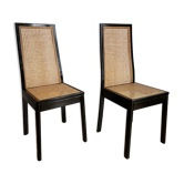 Pair of dining chairs in cannage and black lacquer editions Fratelli Montina Made in Italy