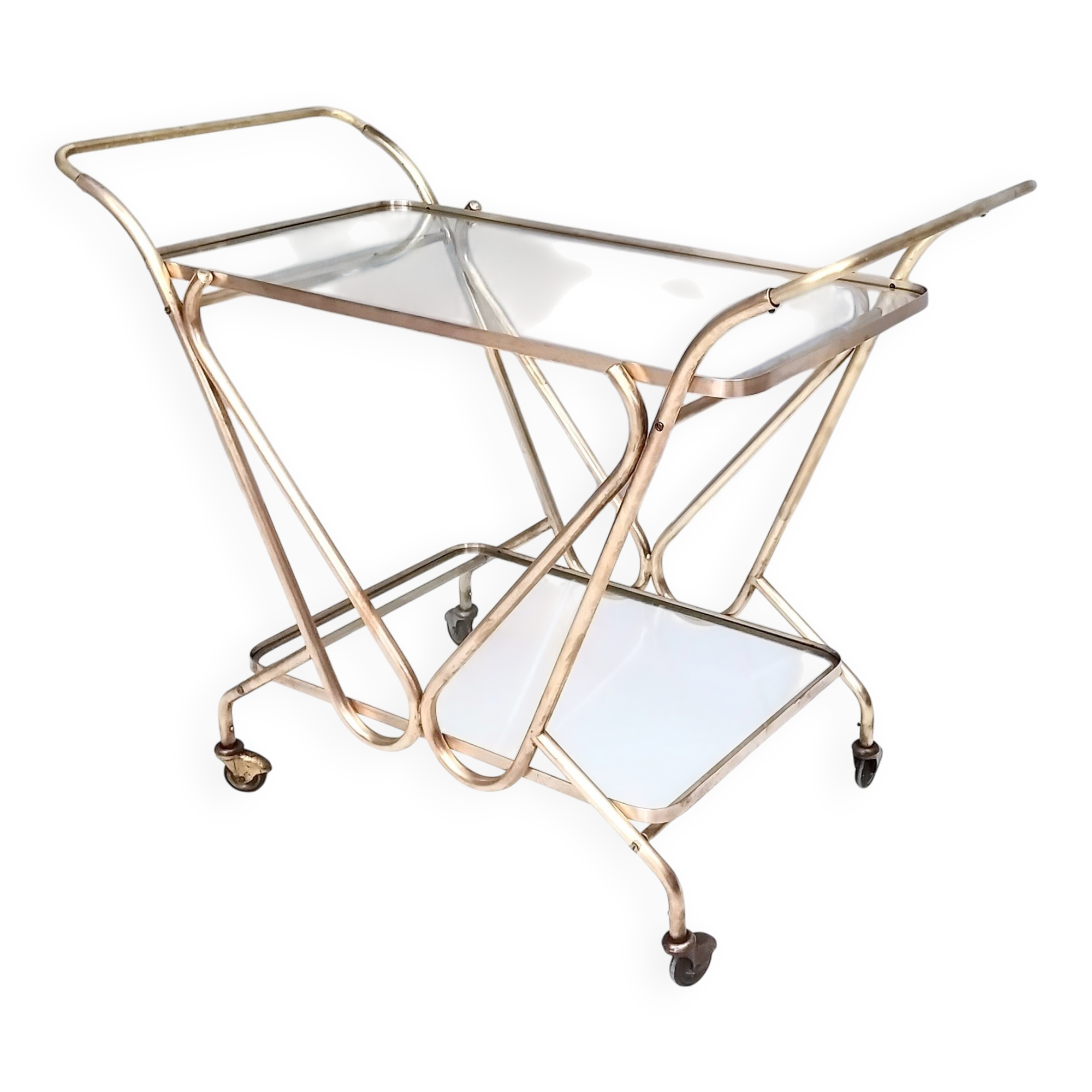 Brass Serving Cart with Glass Shelves, Italy