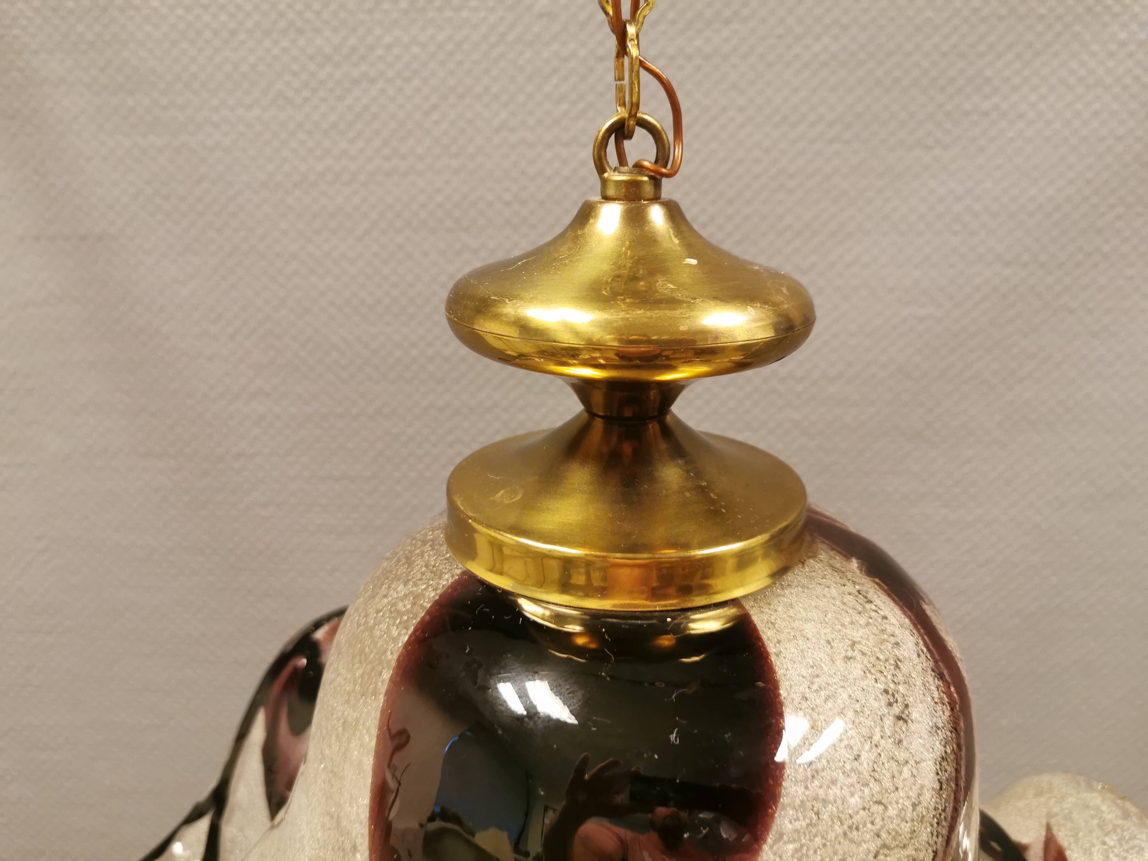 Huge Swedish glass hanging lamp, from Örrefors glassworks with brass top.