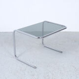Vintage chromed nesting tables with smoked glass