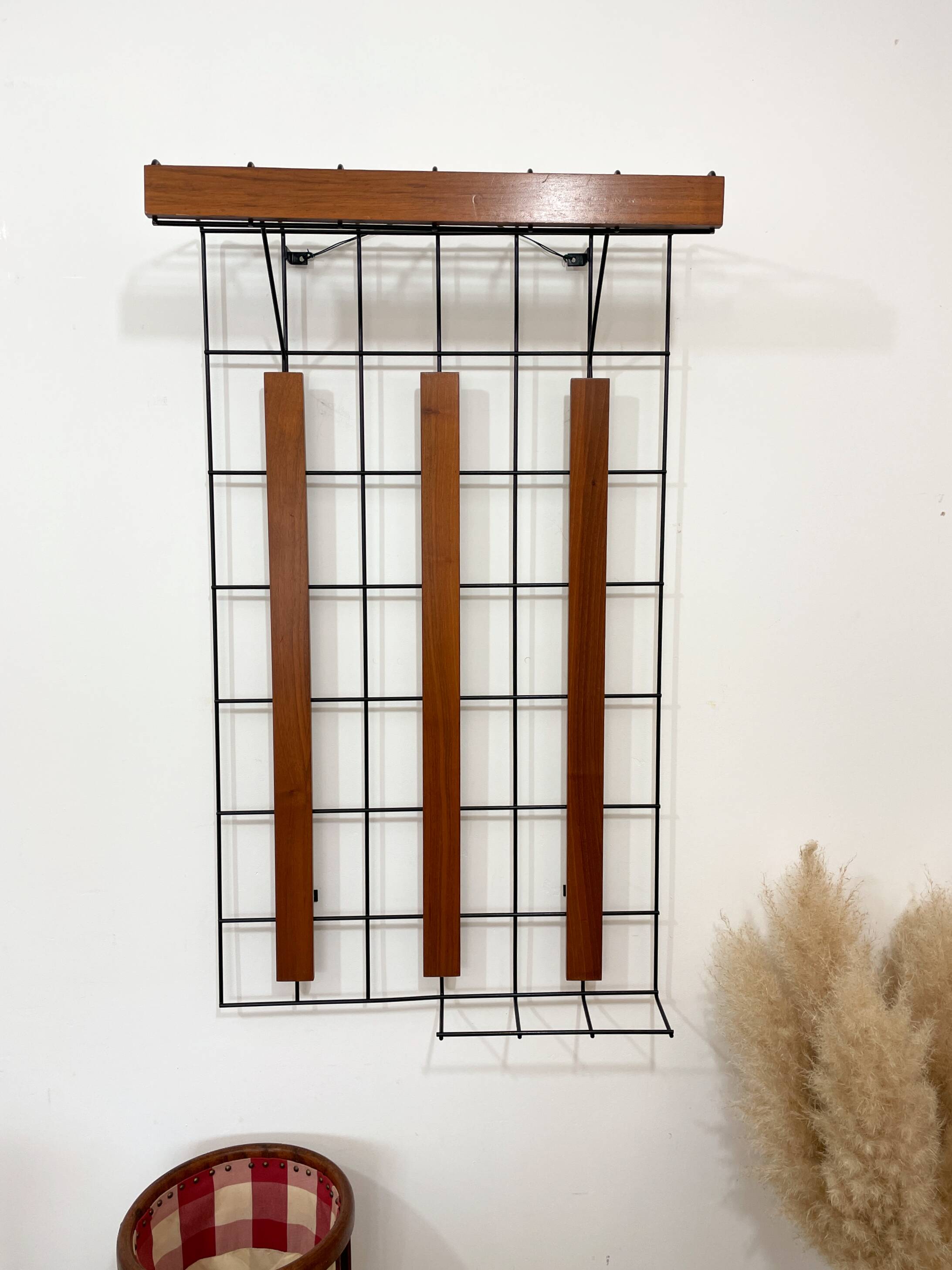 Metal and wood wall coat rack, 1950s-60s.
