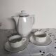 Apilco white and silver coffee maker and bistro cups, vintage French