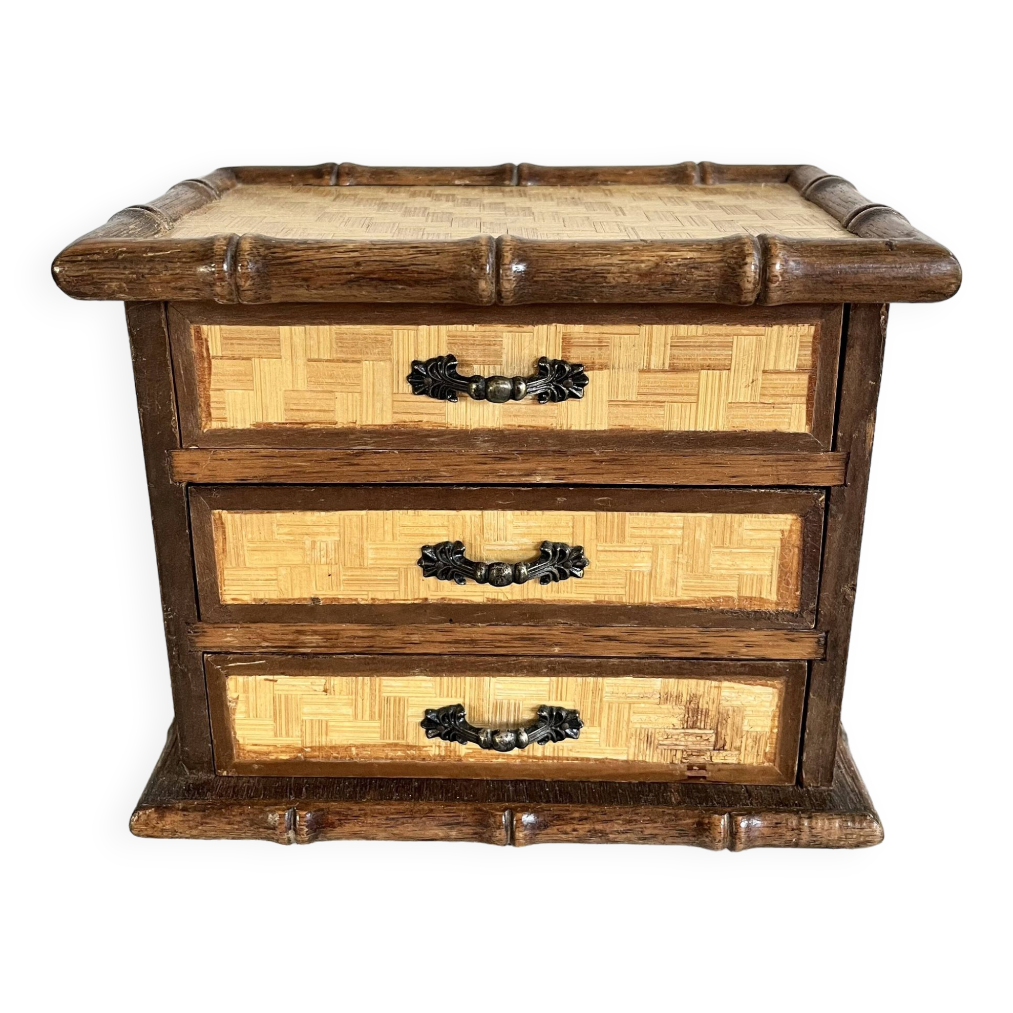 Vintage bamboo 3-drawer chest of drawers jewelry box