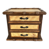 Boîte à bijoux commode 3 tiroirs bambou vintage
