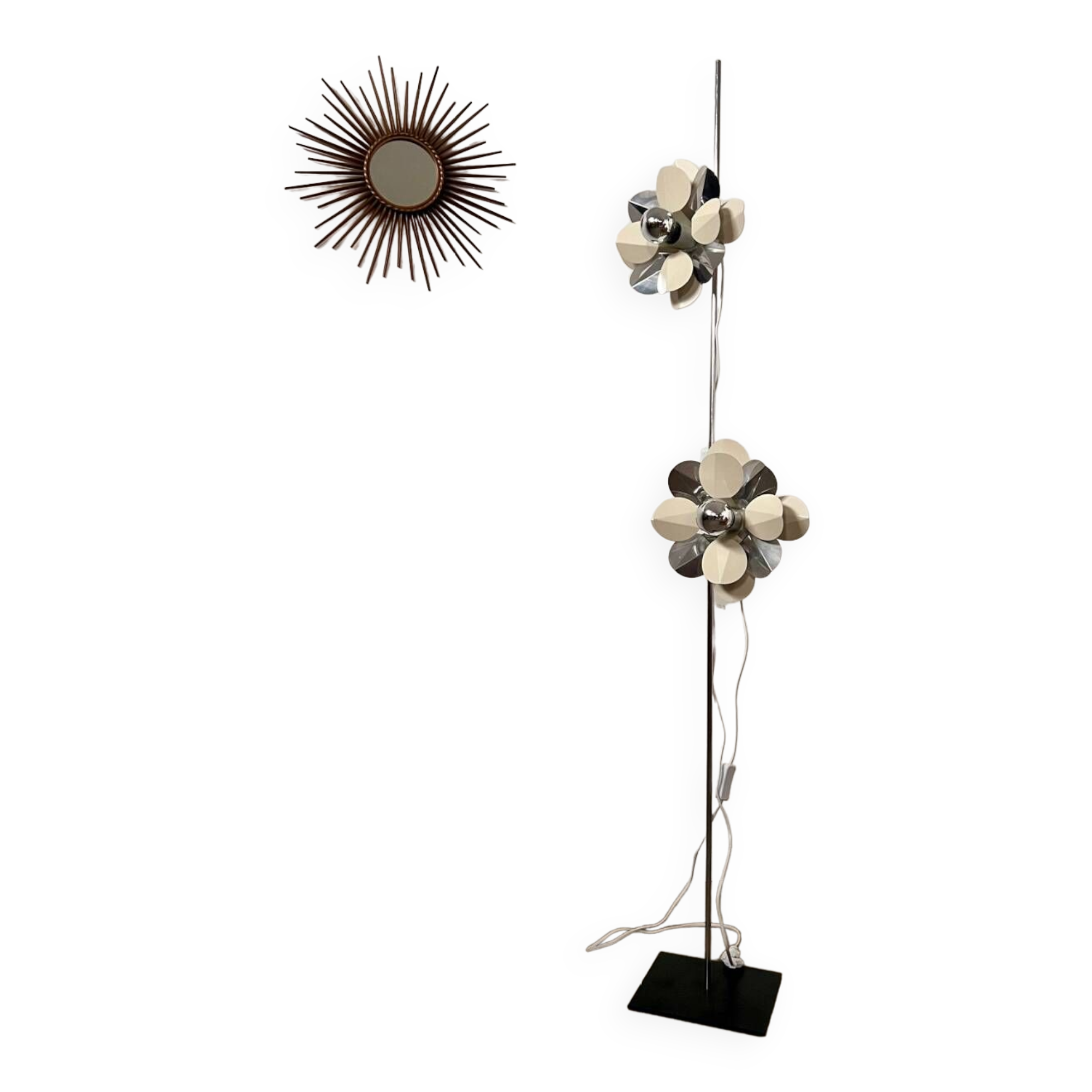 2-light flower floor lamp in French design metal from the 70s vintage