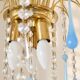 Vintage chandelier with blue Murano glass pendants.