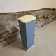 Small Mado 1960 kitchen column unit in yellow formica restyled in blue