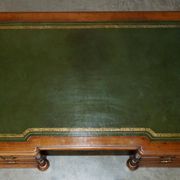 Antique double-sided desk C Hindley & Son in oak and leather