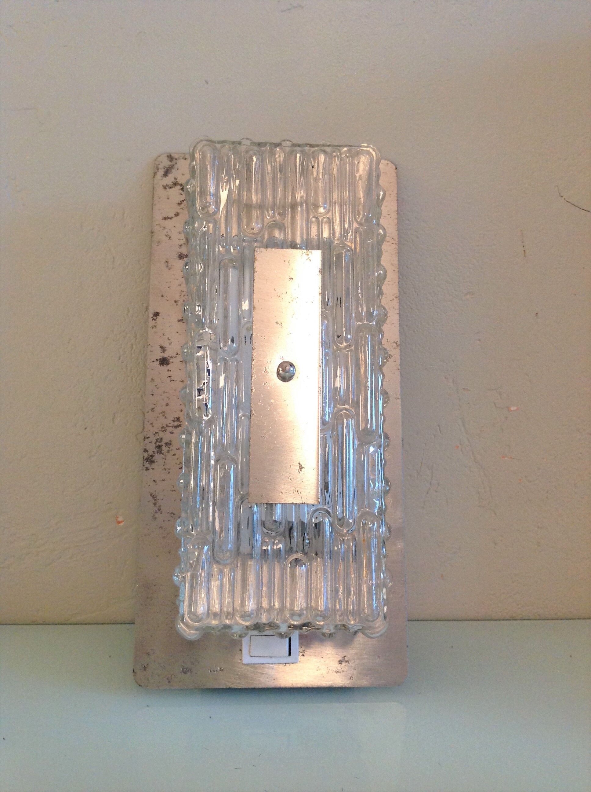 Rectangular wall lamp in brushed glass and metal / vintage 60s-70s
