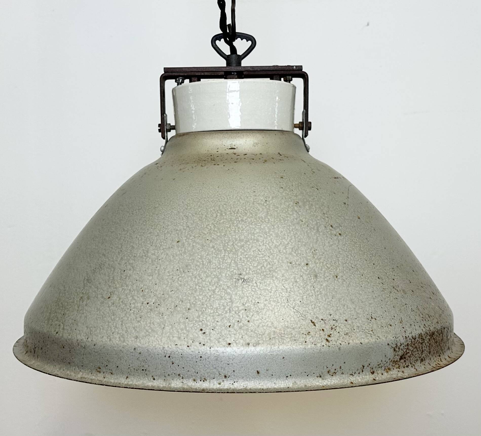 Grey metal industrial factory hanging lamp, 1960s