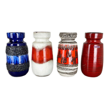 Ensemble de quatre vases de lave en poterie vintage fabriqués par Scheurich, Allemagne, années 1970