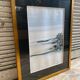 Old ink painting seaside view signed + golden wood frame