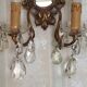 French Antique Gilt Bronze Baroque Double Light Crystal Mirror Wall Sconce 4807