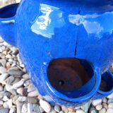 Blue glazed terracotta strawberry pot