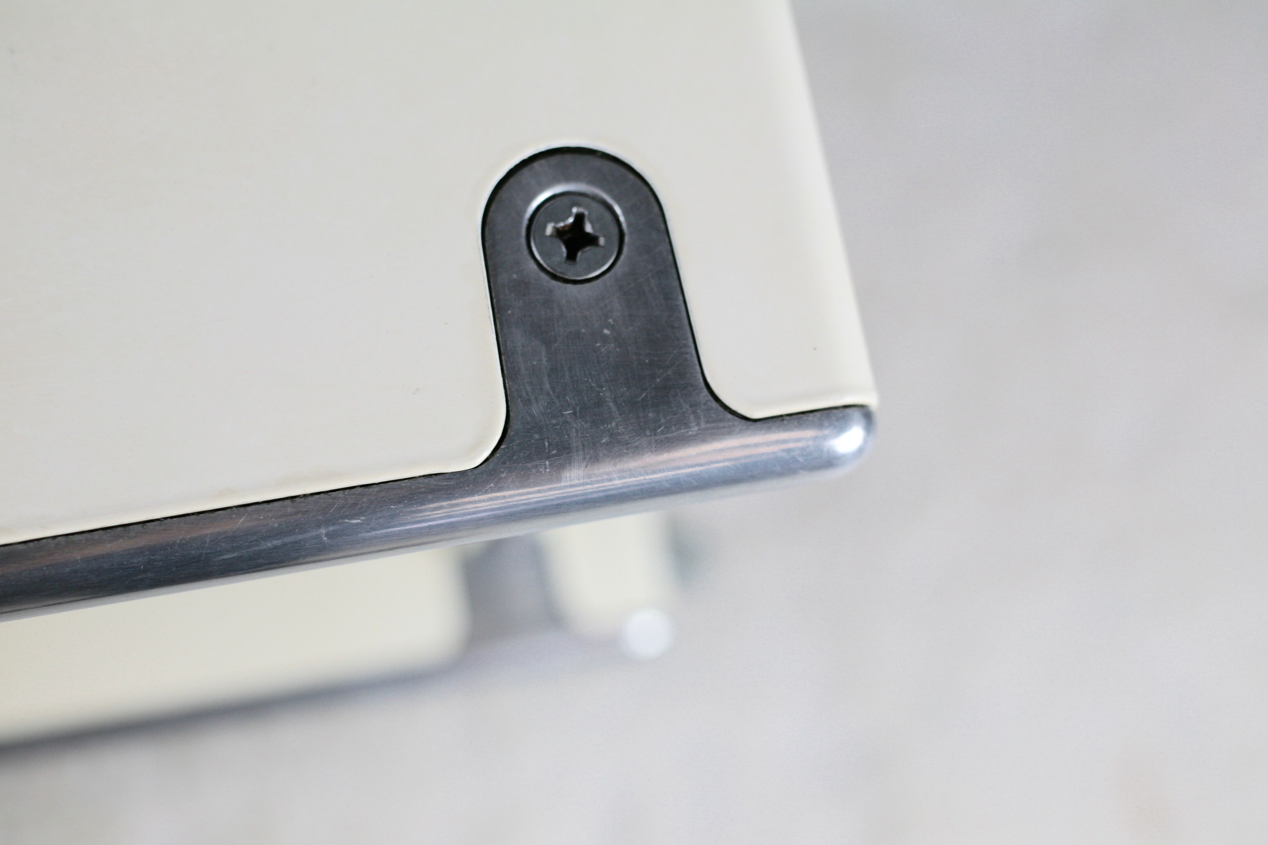 Coffee table in lacquered steel "cream", double trays, France, circa 1970