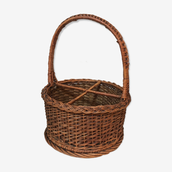 40 cm - Vintage wicker rattan basket with handle and old compartments