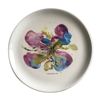 Plate signed by Zao wou - ki 1986, Orchid design