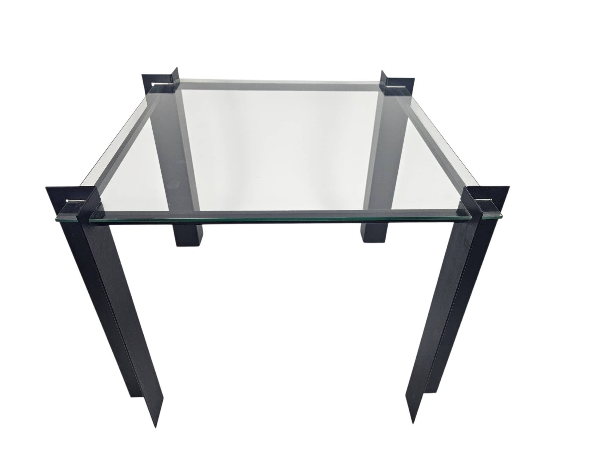 Table d'appoint postmoderne - carrée - en verre - en métal - années 80