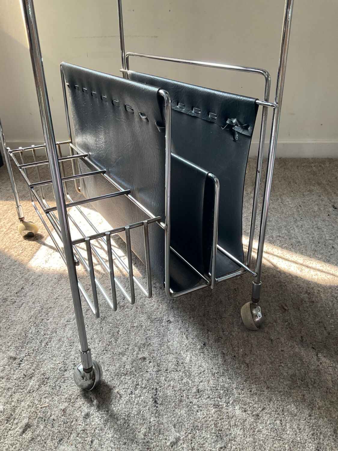 Vintage side table on wheels 60s