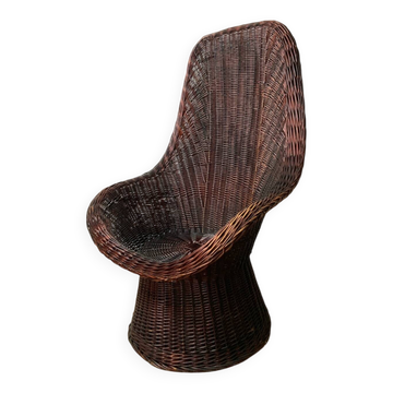 Fauteuil en osier en osier tressé, milieu XXème